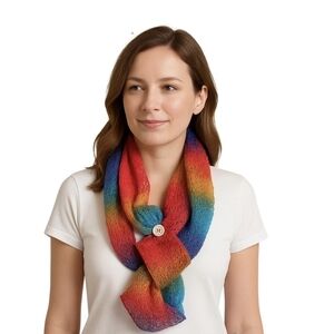 Hand Crafted Bohemian Multyway Scarf Handmade Crochet Lace Rainbow multicolored